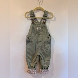 OshKosh B’gosh 2T Sage Green Overalls Floral Cuff Adjustable